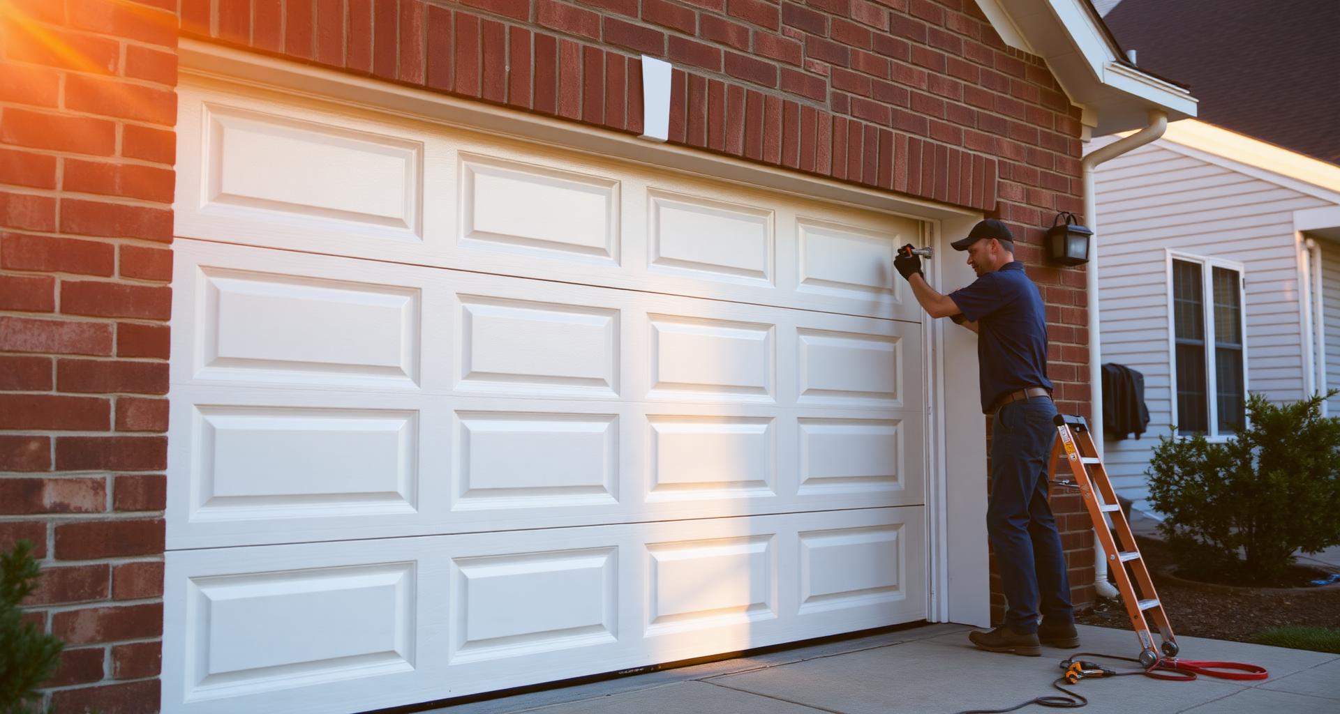 Professional garage door repair technician working on a residential garage door in Rock Hill, SC